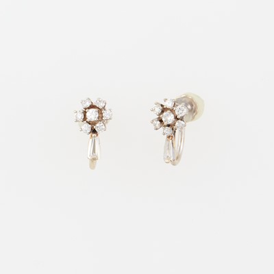 Lot 86 - Two Diamond Earrings, 16 diamonds about 0.65 ct., 14K 2 dwt.