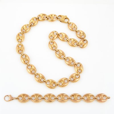 Lot 159 - Gold Neck Chain and Flexible Bracelet, 10K 69 dwt.