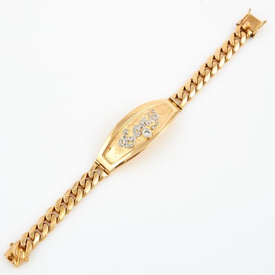 Lot 183 - Diamond ID Bracelet, 34 diamonds about 0.50 ct., 14K 35 dwt.