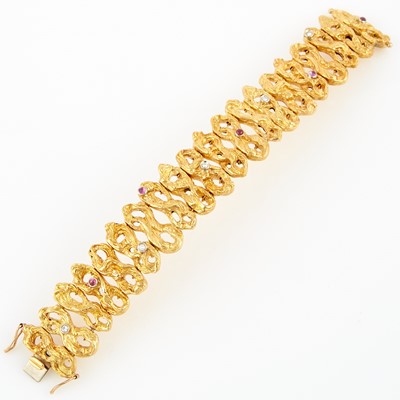 Lot 184 - Diamond and Stone Flexible Bracelet, 18K 42 dwt. all