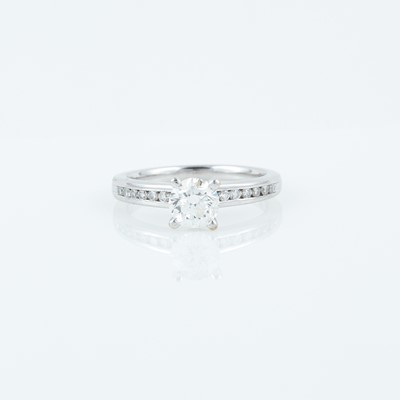 Lot 241 - Diamond Engagement Ring, 17 diamonds, center stone about 0.90 ct., 14K 3 dwt.