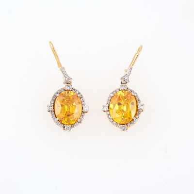 Lot 284 - Two Diamond and Stone Earrings, 50 diamonds about 0.70 ct., 14K 7 dwt. all