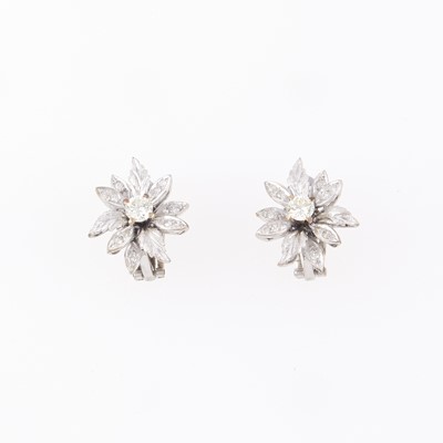 Lot 342 - Two Diamond Earrings, 22 diamonds about 0.75 ct., 14K 4 dwt.