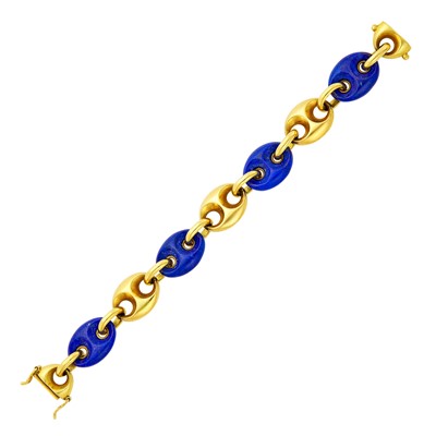Lot 32 - Gold and Lapis Nautical Link Bracelet