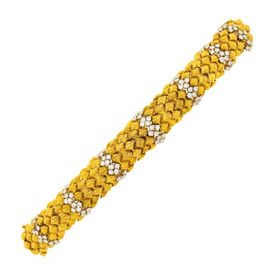 Lot 1201 - Two-Color Gold and Diamond Bracelet