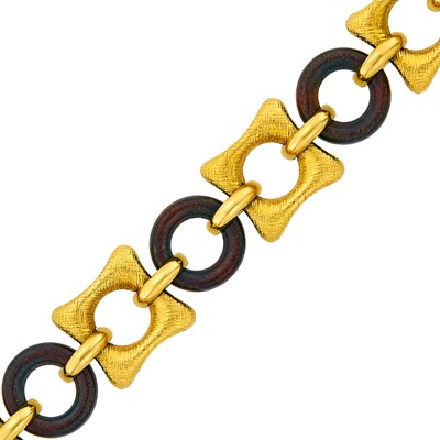 Lot 13 - Van Cleef & Arpels Gold and Wood Link Bracelet, France