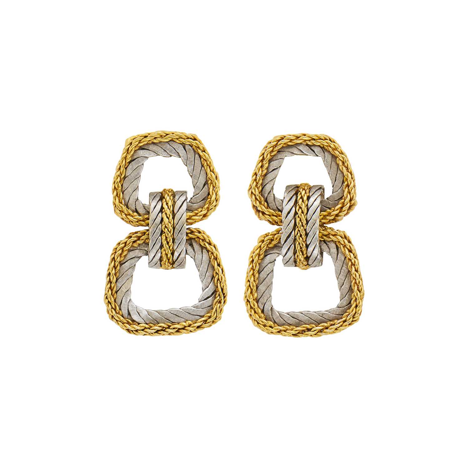 Lot 1162 - Buccellati Pair of Two-Color Gold Door Knocker Earclips