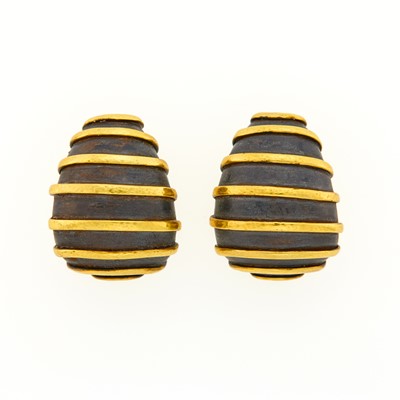 Lot 2163 - Vaubel Pair of Gold and Oxidized Gold Earclips