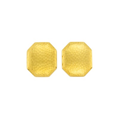 Lot 1178 - Andrew Clunn Pair of Hammered Gold Earclips