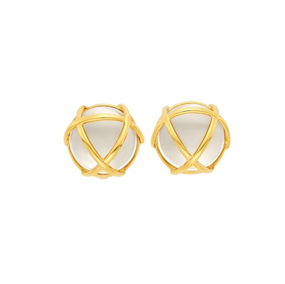 Lot 60 - Verdura Pair of Gold and Rock Crystal 'Caged' Earclips