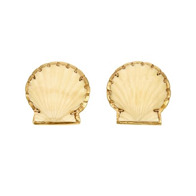 Lot 1211 - Pair of Gold and Shell Earclips