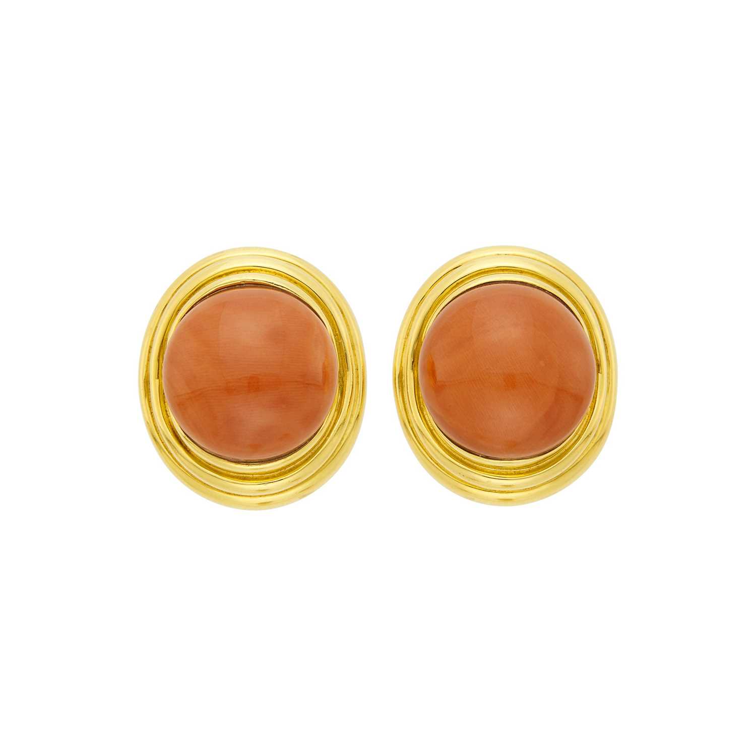 Lot 5 - Andrew Clunn Pair of Gold and Coral Earclips