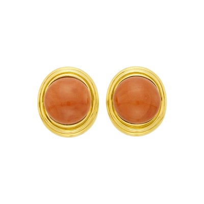 Lot 5 - Andrew Clunn Pair of Gold and Coral Earclips