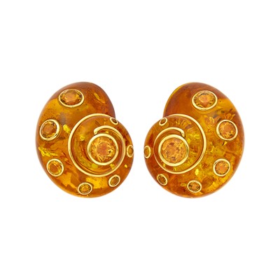 Lot 203 - Trianon for Verdura Pair of Gold, Amber and Citrine Shell Earclips