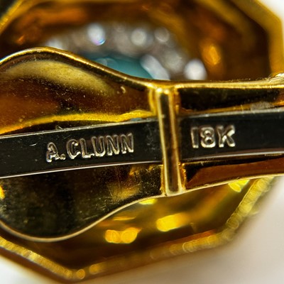 Lot 10 - Andrew Clunn Pair of Gold, Turquoise and Diamond Earclips