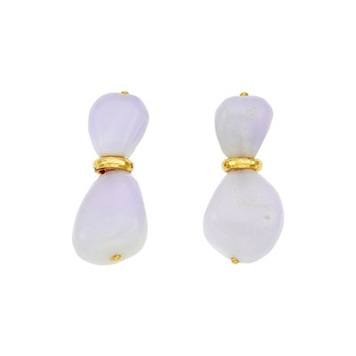 Lot 1005 - Andrew Clunn Pair of Gold and Blue Chalcedony Earclips