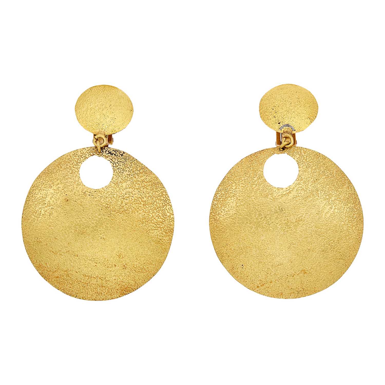 Lot 1072 - Pair of Gold Pendant-Earclips
