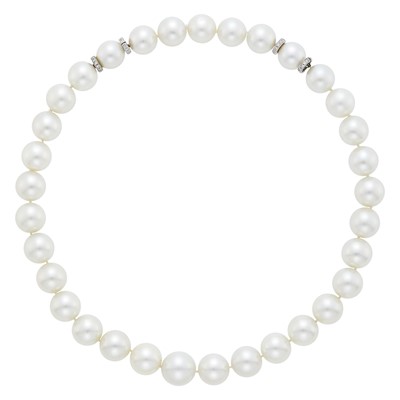 Lot 103 - South Sea Cultured Pearl, White Gold and Diamond Necklace