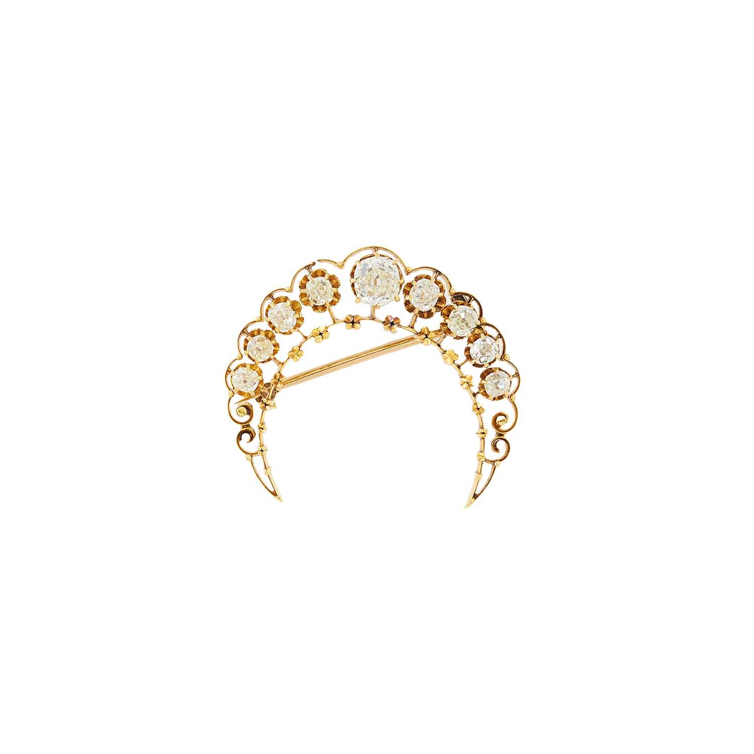 Lot 1156 - Gold and Diamond Crescent Brooch