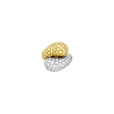 Lot 216 - Verdura Gold, Platinum, Diamond and Colored Diamond Bombé 'Overlap' Ring