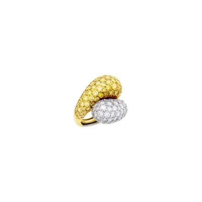 Lot 216 - Verdura Gold, Platinum, Diamond and Colored Diamond Bombé 'Overlap' Ring