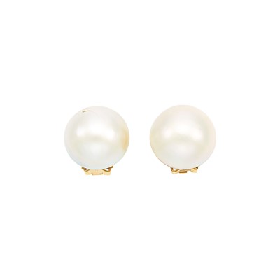 Lot 1288 - Seaman Schepps Pair of Gold and Mabé Pearl Earclips