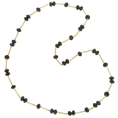 Lot 1053 - Long Gold and Black Onyx Chain Necklace