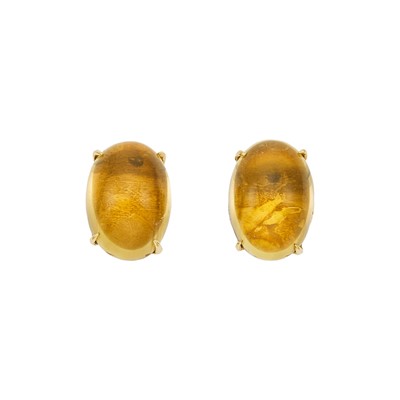 Lot 1049 - Pair of Gold and Cabochon Citrine Earclips