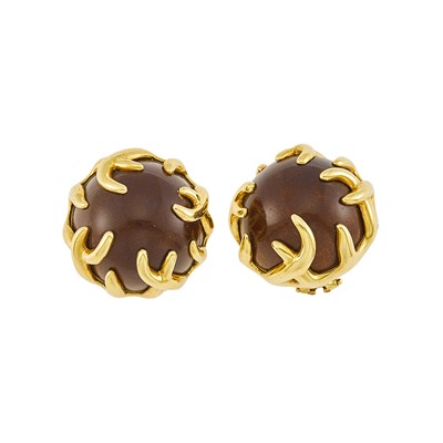 Lot 1054 - Pair of Gold and Wood Earclips