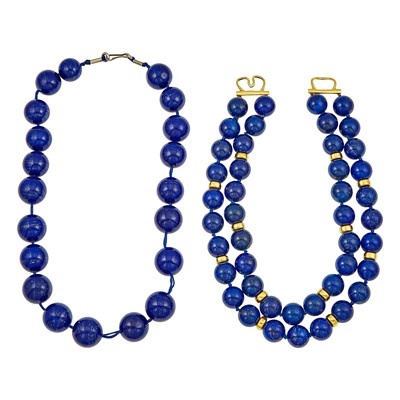 Lot 1312 - Double Strand Lapis Bead and Gold Necklace and Lapis Strand