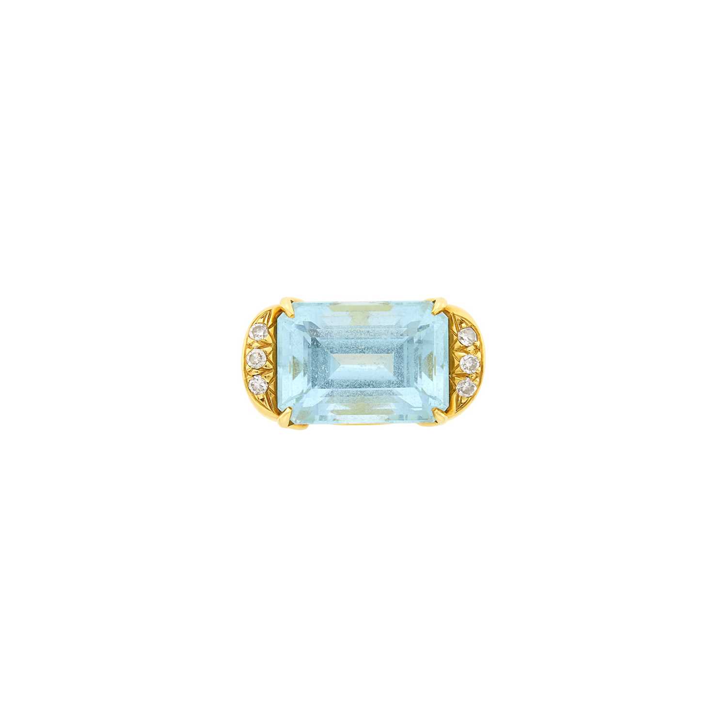 Lot 1127 - Andrew Clunn Gold, Aquamarine and Diamond Ring