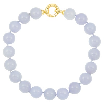 Lot 1004 - Blue Chalcedony Bead Necklace with Gold Clasp