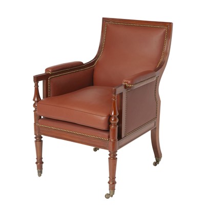 Lot 374 - Regency Style Leather Upholstered Mahogany Library Chair