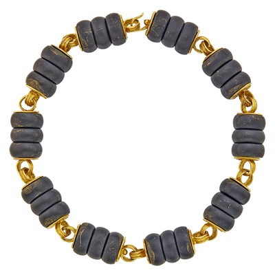 Lot 1096 - Elizabeth Gage Gold and Matte Black Onyx Bead Necklace