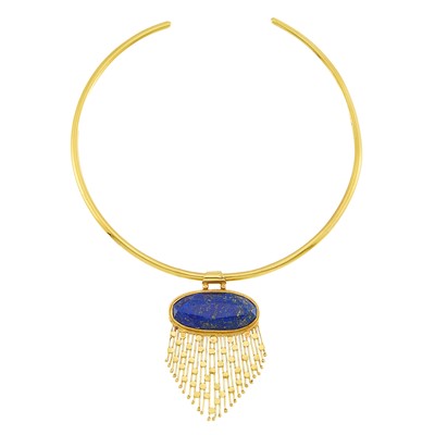Lot 2025 - Gold and Lapis Collar Pendant-Necklace
