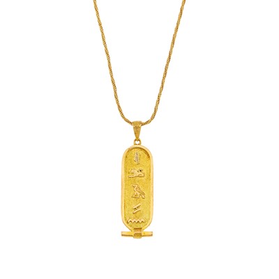 Lot 2221 - Gold Hieroglyphics Pendant with Chain Necklace