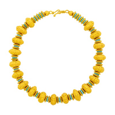 Lot 1006 - High Karat Gold and Turquoise Bead Necklace