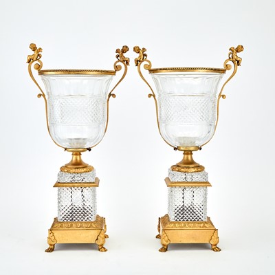 Lot 314 - Pair of French Charles X Style Gilt-Metal and Cut Glass Vases