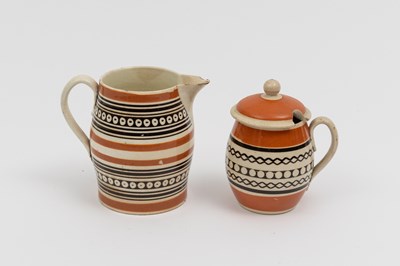 Lot 1082 - Slip-decorated Pearlware Mustard Pot and Cover and Small Cream Jug