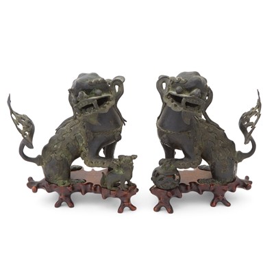 Lot 546a - A Pair of Chinese Bronze Fu Lions
