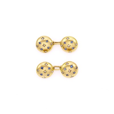 Lot 1195 - Pair of Gold, Sapphire and Diamond Dome Cufflinks