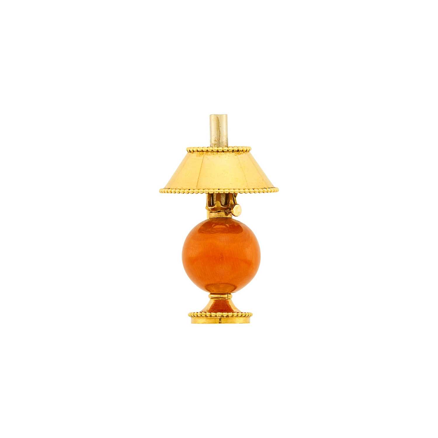 Lot 1109 - Mellerio Paris Gold and Coral Bead Lamp Clip-Brooch