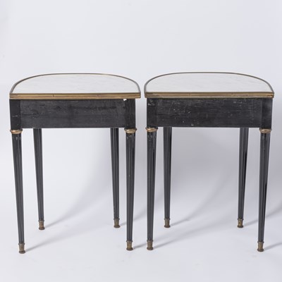 Lot 805 - Pair of Maison Jansen Marble Top Ebonized Wood Side Tables