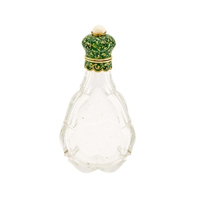 Lot 2128 - Gold, Green Enamel, Mabé Pearl and Crystal Perfume Bottle
