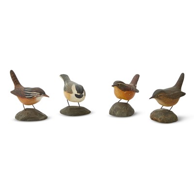 Lot 1085 - Four Carved and Painted Miniature Bird Figures