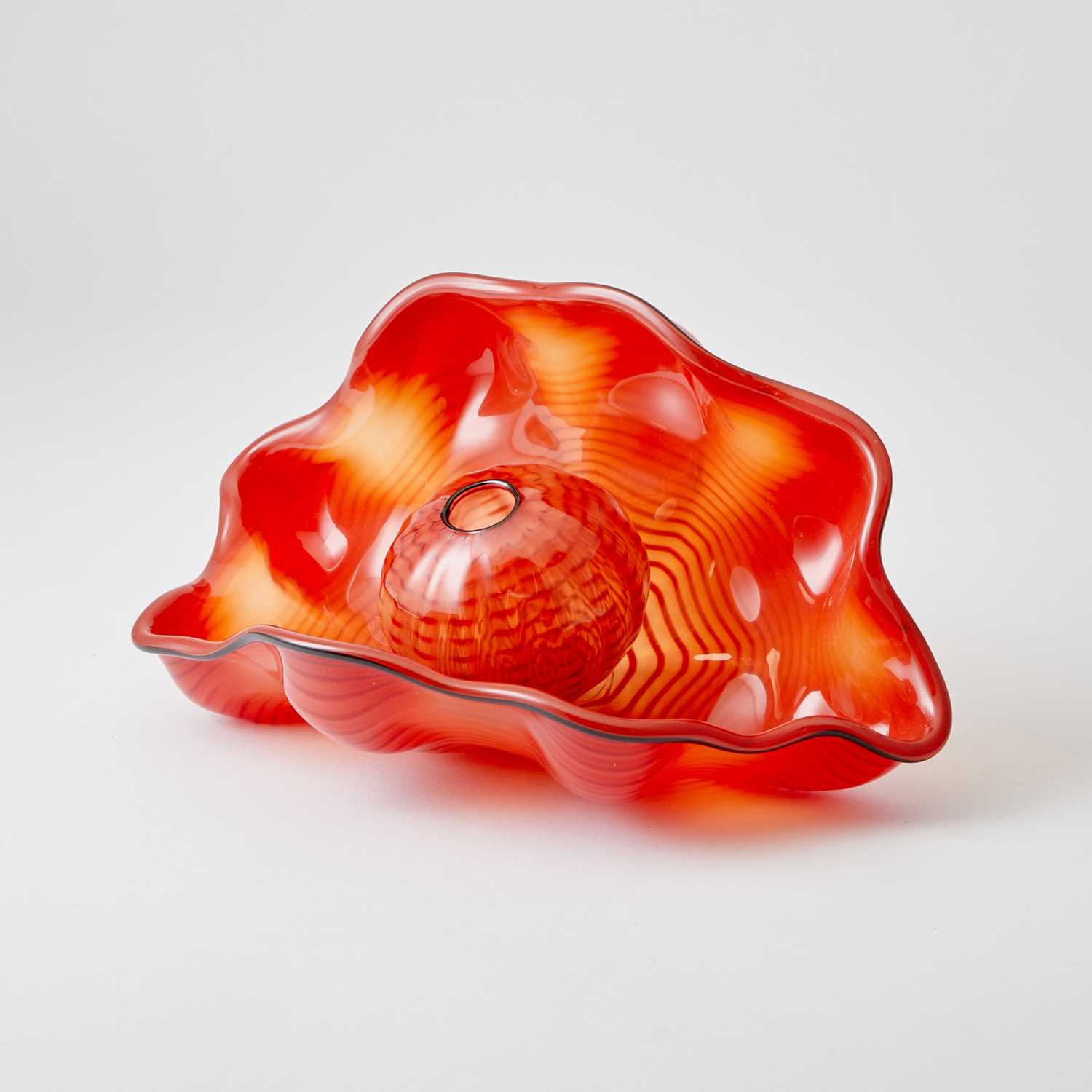 Lot 849 - Dale Chihuly  Blown Glass Two-Piece Carmine Red Persian Set With Black Lip Wrap