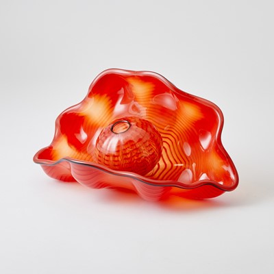 Lot Dale Chihuly  Blown Glass Two-Piece Carmine Red Persian Set With Black Lip Wrap