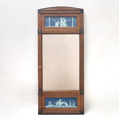 Lot 182 - Adam's Style Part Ebonized Walnut and Eglomise Trumeau Mirror