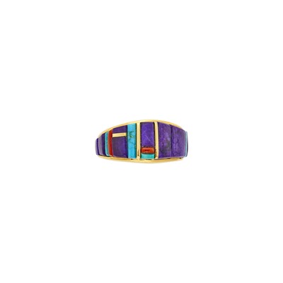 Lot 24 - Charles Loloma Gold, Sugilite and Hardstone Ring