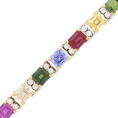 Lot 120 - Oscar Heyman Brothers for J. E. Caldwell & Co. Platinum, Gold, Ruby, Multicolored Sapphire  and Diamond Bracelet